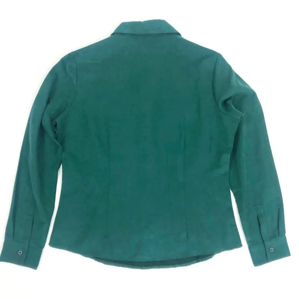 Lemon Grass Studio Faux Suede Shirt Womens Size M Green Pintuck Button Down Top